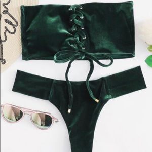 Strapless Emerald Velvet Swimsuit